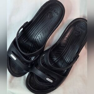 Crocs Women's Size 9 Black Wedge Sandals Flip Flops Comfort Shoes Slides